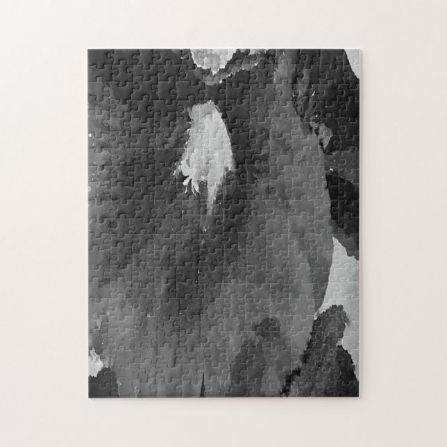Difficult Black and White Hollyhock Flower Puzzle (Vertical)