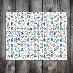Difficult Kitty Cat Pattern   Classic Blue Jigsaw Puzzle
