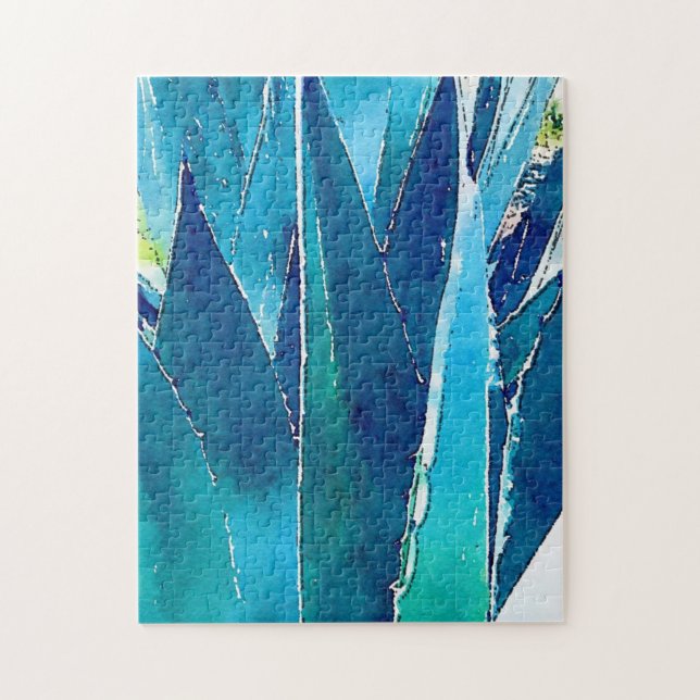Difficult Modern Teal Agave Puzzle (Vertical)