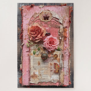 Difficult Pink Floral Decoupage Inspired  Jigsaw Puzzle