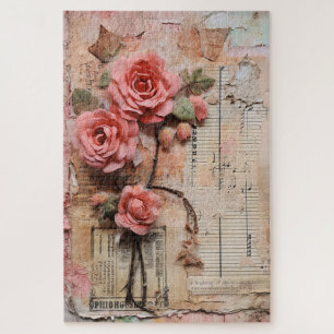 Difficult Pink Floral Grunge Decoupage Inspired  Jigsaw Puzzle