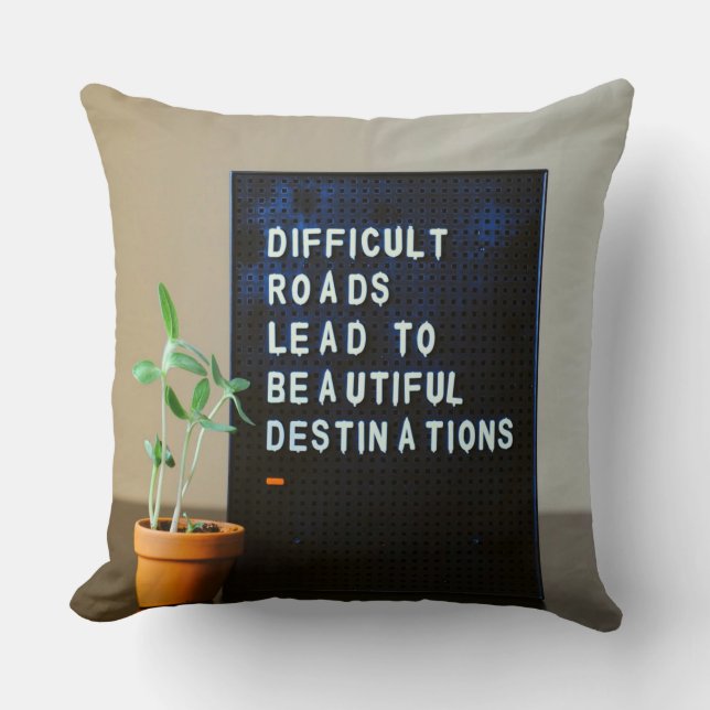 Difficult Roads Lead to Beautiful Destinations Throw Pillow (Front)