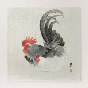 Difficult Vintage Japanese Rooster and Hen Art Jigsaw Puzzle