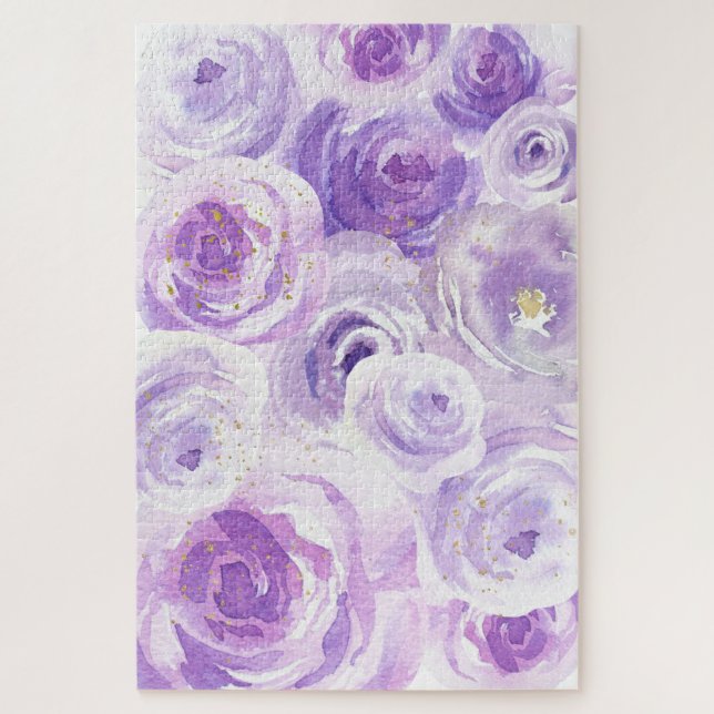 Difficult Watercolor Purple Rose All-Over Pattern Jigsaw Puzzle (Vertical)