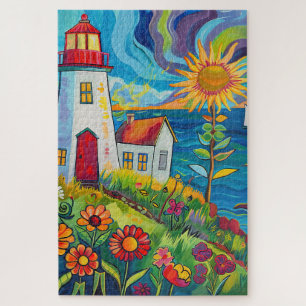 Difficult Whimsical Floral Light House  Jigsaw Puzzle