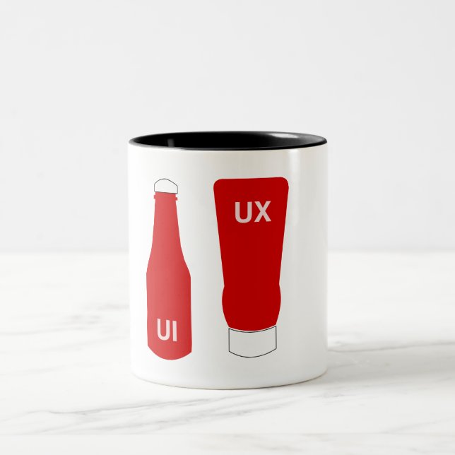 Diffrence between UX and UI Ketchup Two-Tone Coffee Mug (Center)