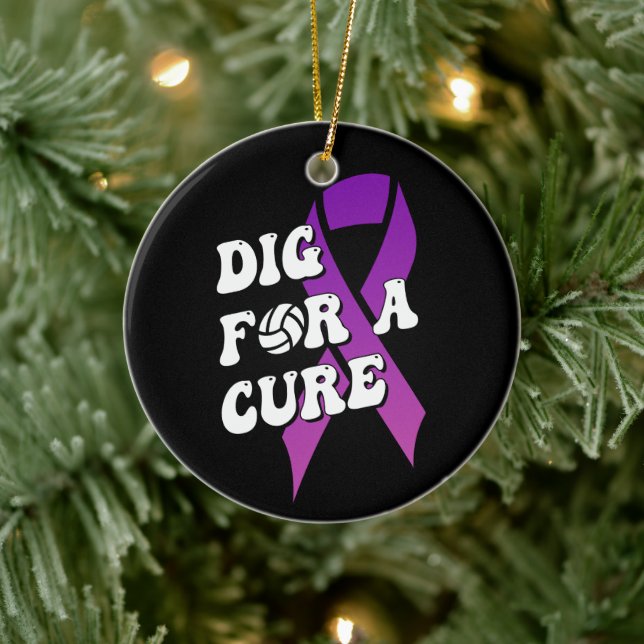 Dig For A Cure, Breast Cancer Awareness Volleyball Ceramic Ornament (Tree)