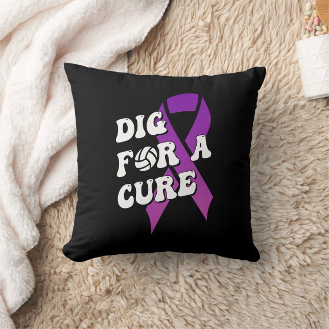 Dig For A Cure, Breast Cancer Awareness Volleyball Throw Pillow (Blanket)