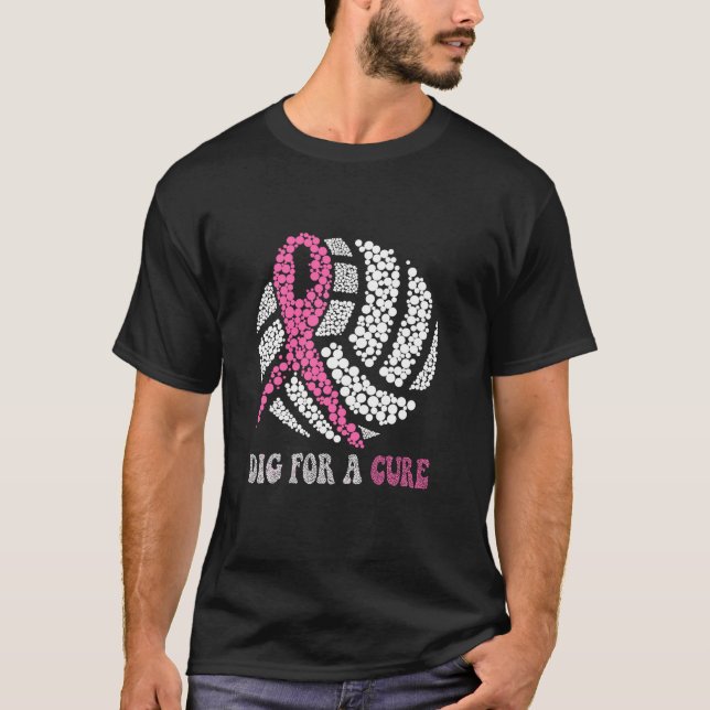 Dig For A Cure Pink Volleyball Breast Cancer Aware T-Shirt (Front)