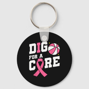 Dig For A Cure Sketll Pink Ribbon Breast Cancer Keychain