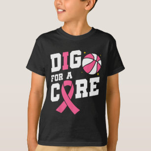 Dig For A Cure Sketll Pink Ribbon Breast Cancer T-Shirt