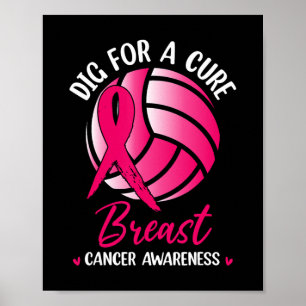 Dig For Cure Ribbon Volleyball Breast Cancer Aware Poster