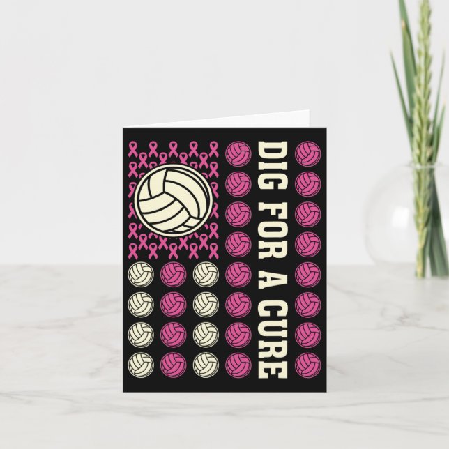 Dig For Cure Ribbon Volleyball Pink Breast Cancer  Card (Front)