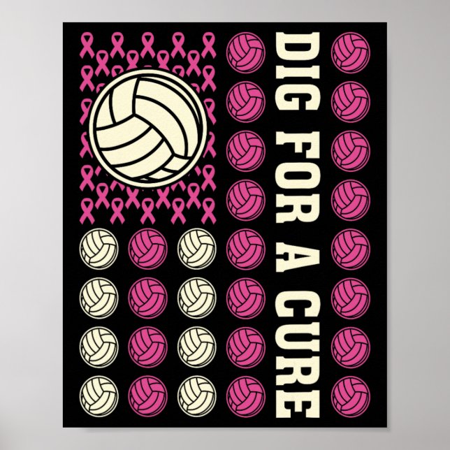 Dig For Cure Ribbon Volleyball Pink Breast Cancer  Poster (Front)