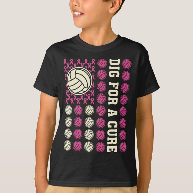 Dig For Cure Ribbon Volleyball Pink Breast Cancer  T-Shirt (Front)