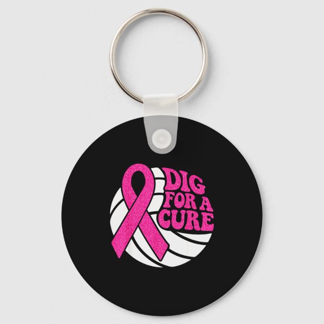 Dig For Nk Ribbon Volleyball Breast Cancer Awarene Keychain (Front)