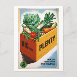 "Dig for Plenty" Vintage Gardening Poster Postcard
