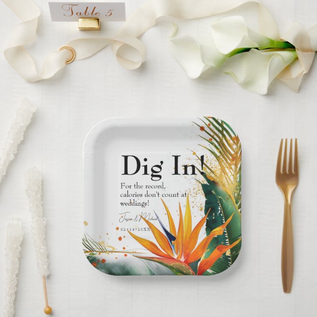 Dig in! Birds of Paradise Bliss Paper Plate (Wedding)