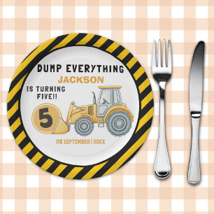 "Dig In! Construction Truck Party for 5th Birthday Paper Plate