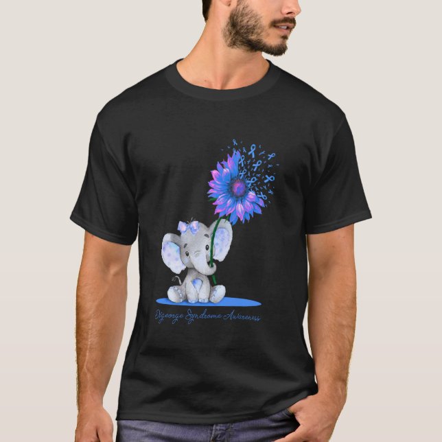Digeorge Syndrome Awareness Cute Elephant Sunflowe T-Shirt (Front)