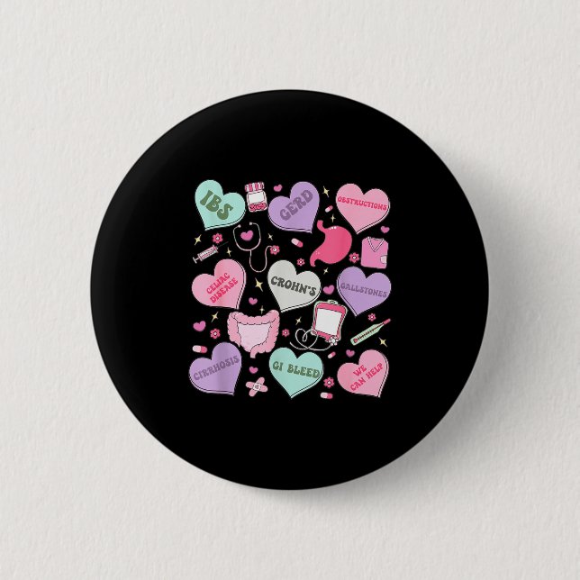 Digestive Divas Gastroenterology Nurse Valentine E 2 Inch Round Button (Front)