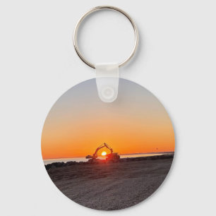 Digger and Lorry Framing setting sun by the sea  Keychain