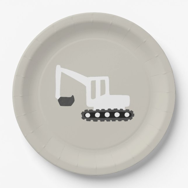 Digger Construction Birthday Party Minimal Plate (Front)