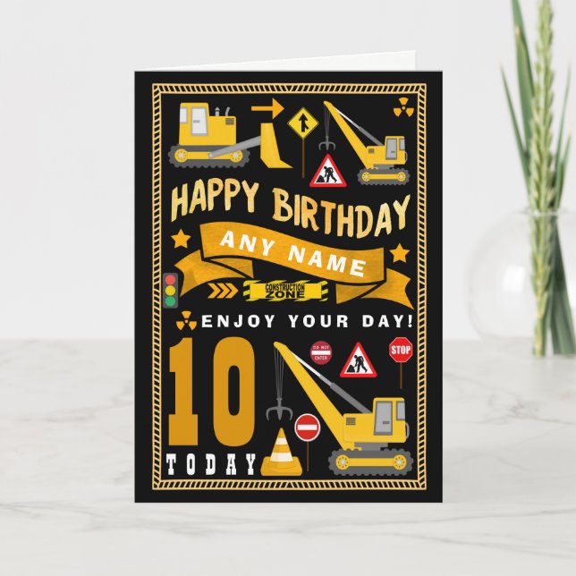 Digger Construction Personalised Birthday Card (Front)