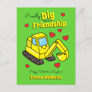 Digger Cute Kid Valentine's Day Excavator Postcard