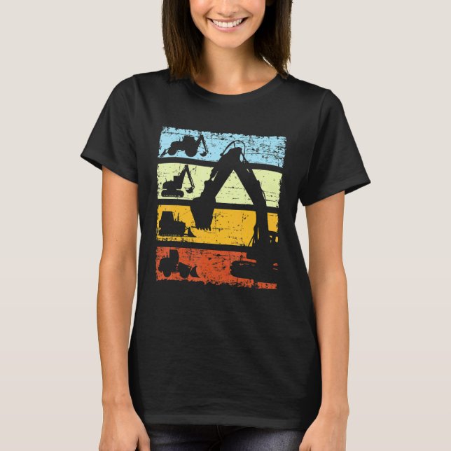 Digger Excavator Driver Construction Site Retro Vi T-Shirt (Front)