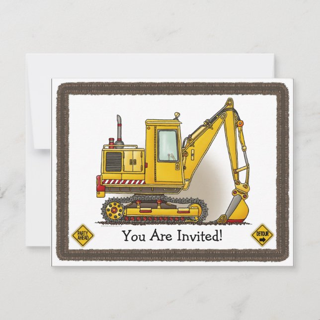 Digger Shovel Kids Party Invitation (Front)