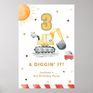 Diggin’ It Yellow Digger Brithday Party Welcome Poster