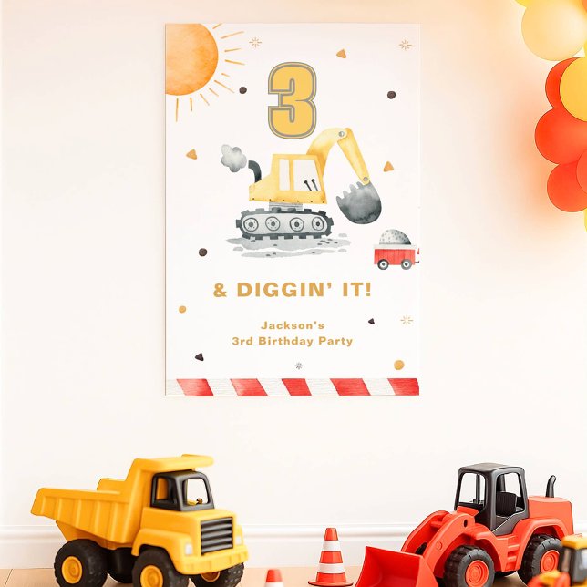 Diggin’ It Yellow Digger Brithday Party Welcome Poster (Creator Uploaded)
