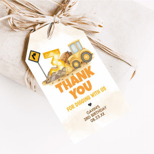 Digging It Construction 3rd Birthday Favour Tags
