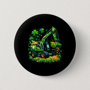Digging Luck Shamrock St Patricks Excavator Kids B 2 Inch Round Button