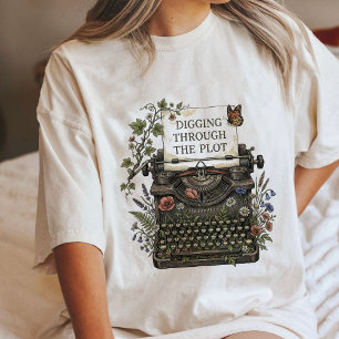 Digging Through The Plot Typewriter Floral Art Tri-Blend Shirt