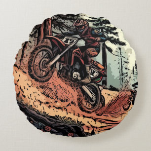 Digging Up Dirt - Dirt Bike Racers Round Pillow