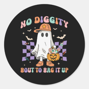 Diggity Bout To Bag It Up Cute Ghost Halloween Kid Classic Round Sticker