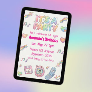 Digi-Cute Y2K Style Rainbow Colour Birthday Invitation