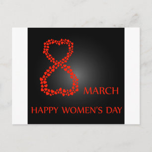 Digit 8 with red hearts- international womens day postcard