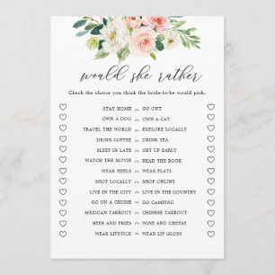 Digita Floral Would She Rather Bridal Shower Game  Invitation