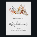 DIGITAL 18th Birthday Pumpkin Flower Welcome Poster<br><div class="desc">An elegant white watercolor pumpkin is nestled in fall leaves and flowers. The sophisticated blend of deep earth tones and soft pastels creates a unique aesthetic your guests will love. All the text is easily edited,  so you can set just the right tone.</div>