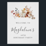 DIGITAL 18th Birthday Pumpkin Flower Welcome Poster<br><div class="desc">An elegant white watercolor pumpkin is nestled in fall leaves and flowers. The sophisticated blend of deep earth tones and soft pastels creates a unique aesthetic your guests will love. All the text is easily edited,  so you can set just the right tone.</div>