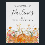 DIGITAL 18th Birthday Pumpkin Wildflower Welcome Poster<br><div class="desc">Fall pumpkins are nestled in delicate golden yellow and orange wildflowers to create an elegant aesthetic. All of the text is editable so you can easily craft your own special mood. Available for digital download or traditional print.</div>