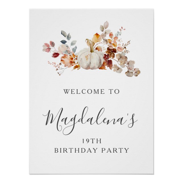 DIGITAL 19th Birthday Pumpkin Flower Welcome Poster (Front)