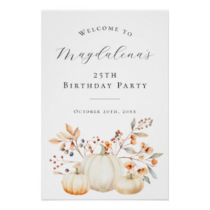 DIGITAL 25th Birthday Pumpkin Fall Leaves Welcome Poster