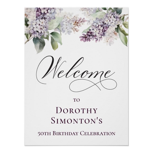 Digital 50th Birthday Purple Lilac Flower Poster (Front)