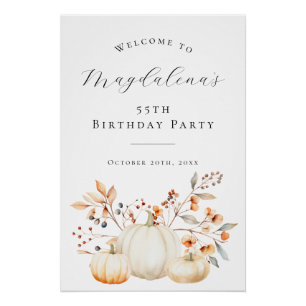 DIGITAL 55th Birthday Pumpkin Fall Leaves Welcome Poster