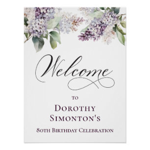 Digital 80th Birthday Purple Lilac Flower Poster