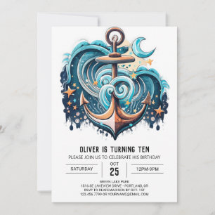 Digital Anchor Boho Chic Birthday Invitation